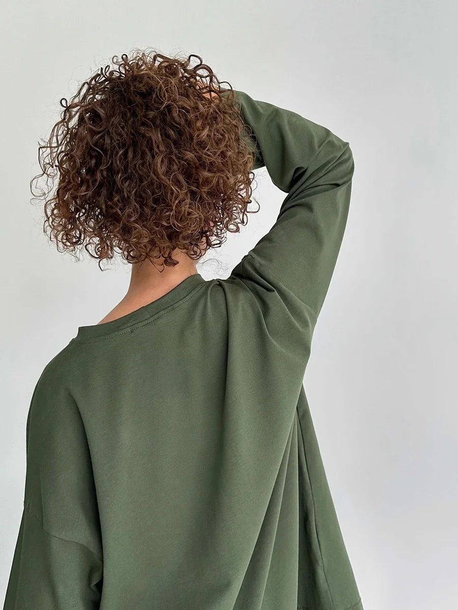 Blubelle Women Autumn 100% Cotton T-shirt Bottoming Spring Basic Fashionable Solid Lady Long Sleeve Loose Tops Shirts