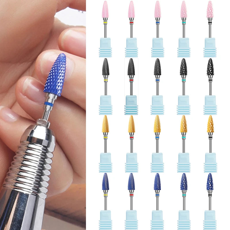 Ceramic Milling Cutter Flame Carbide Nail Drill Bits Pink Gel Remover Electric Machine Drills Polishing Peeling Nails Art Tools