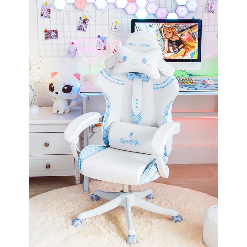 Pink Cute Girl gaming Chair New Fashion Bow Tie Computer Chair Net Red Anchor Game Comfortable Reclining 360° Swivel
