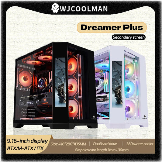 WJCOOLMAN Dreamer PLUS 9.16-inch HD screen PC gaming case sea view room 360 water cooler Computer case gabinetes gamer