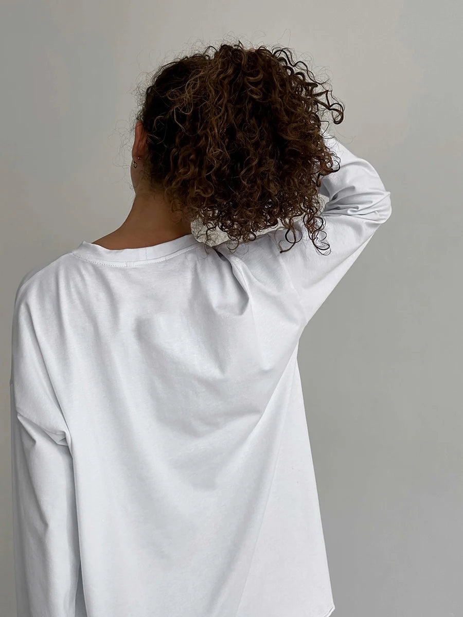 Blubelle Women Autumn 100% Cotton T-shirt Bottoming Spring Basic Fashionable Solid Lady Long Sleeve Loose Tops Shirts