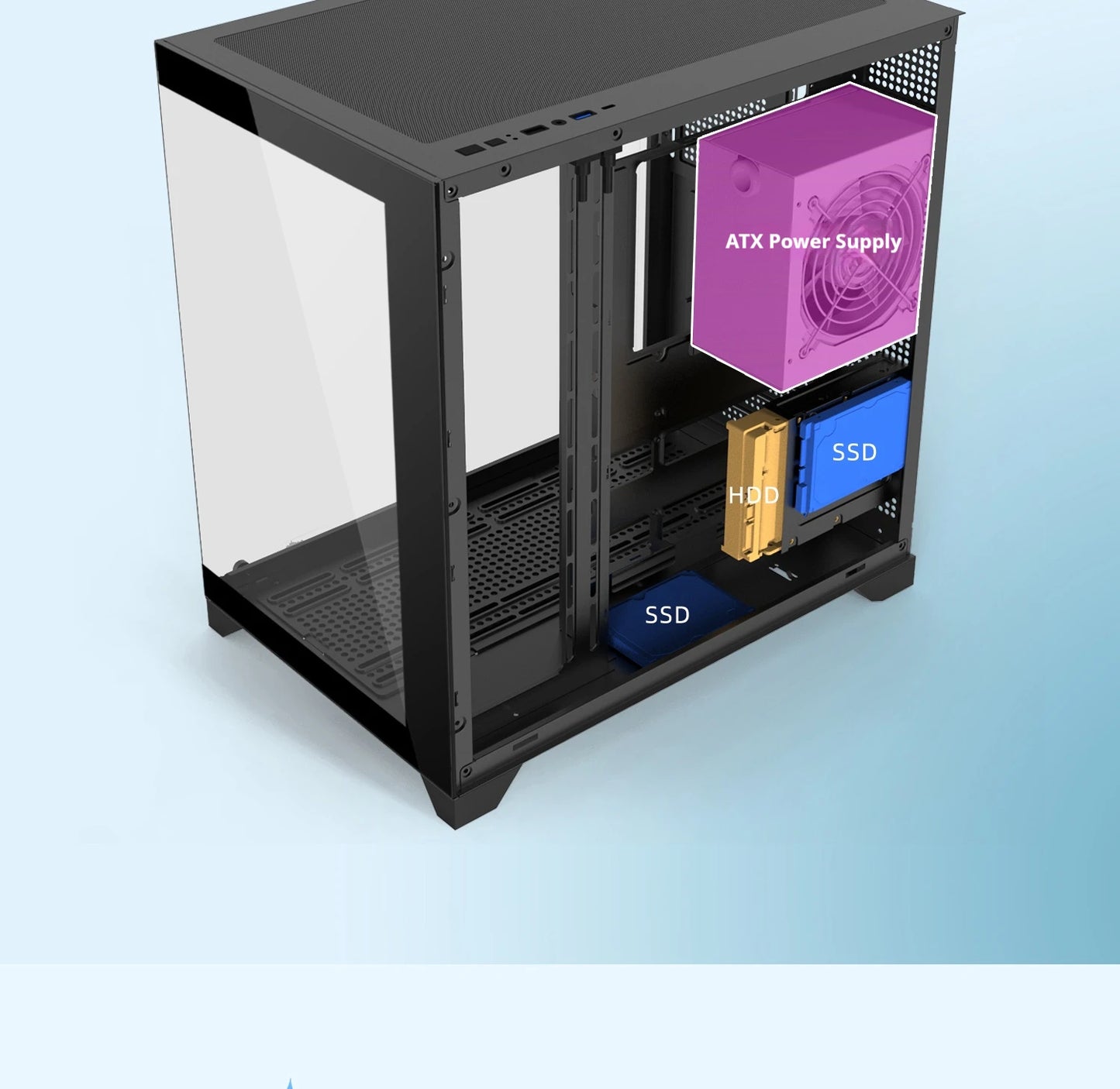 Power train Dreamland PRO ATX motherboard PC gaming 360 water-cooled Sea view room Double-sided glass gaming computer case