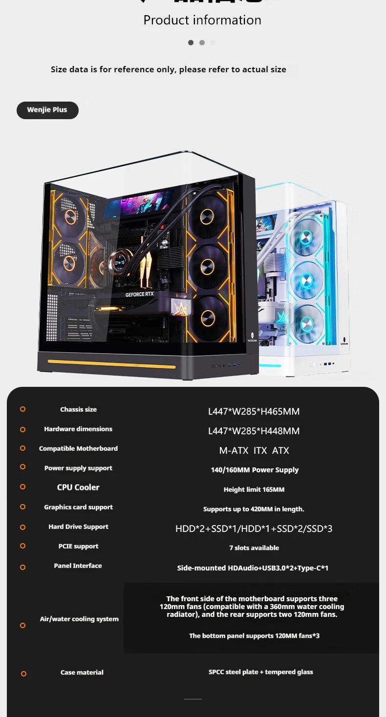 WJCOOLMAN AITO Plus ATX PC case 9.16-inch software screen RGB light strip 360 water cooler curved glass computer case