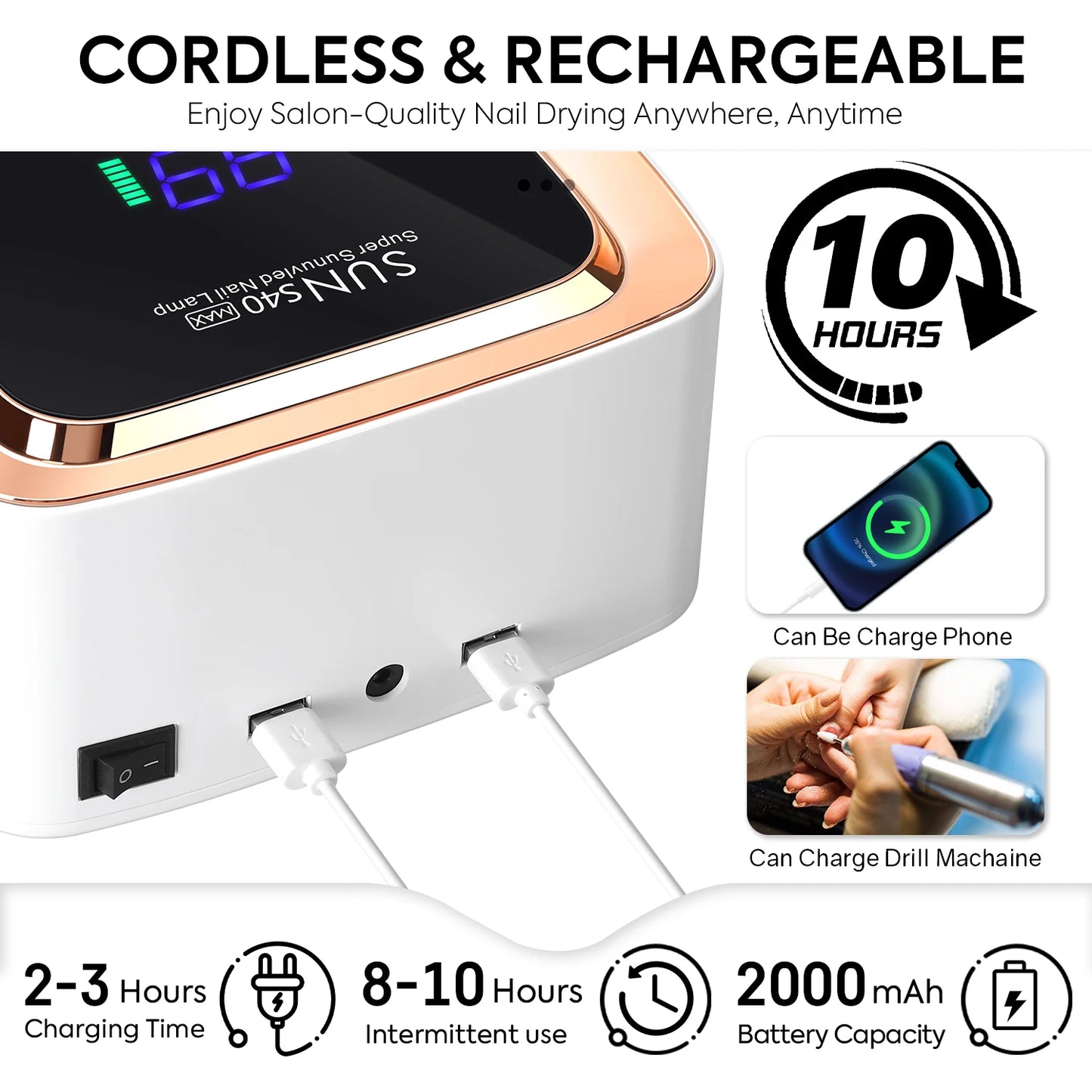 180W Cordless UV LED Nail Lamp With LCD Display Wireless 57LEDS Nail Drying Lamp For Drying Polish Gel Rechargeable Salon Tools