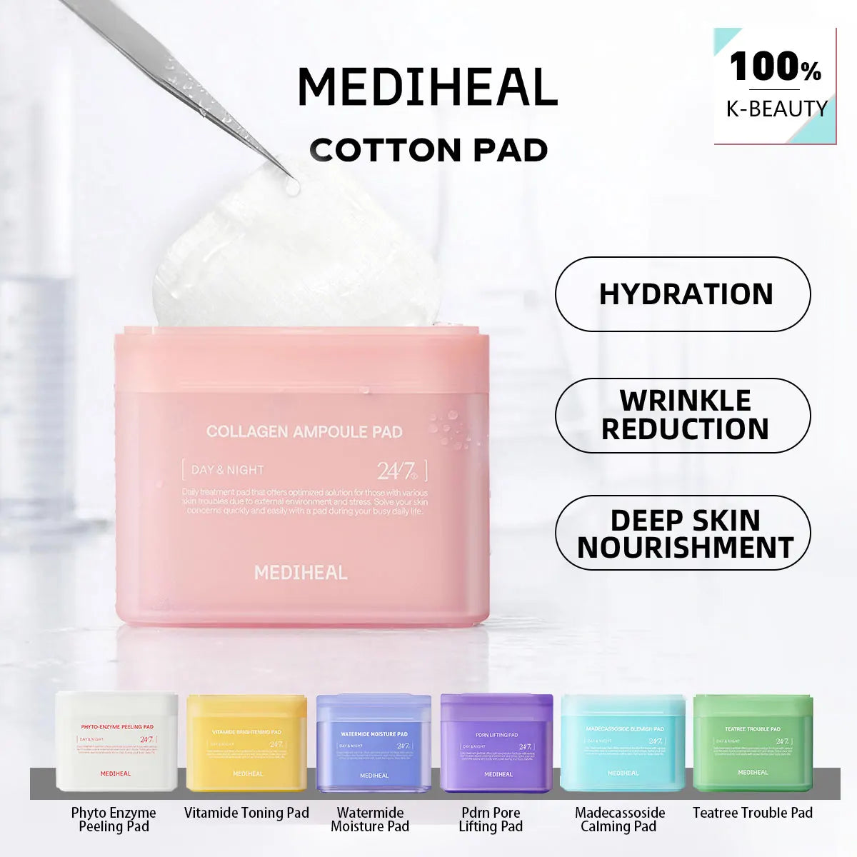 MEDIHEAL Pad,Instant-Use Sheet,Daily Care Cloths,Extended Moisturizing,Rapid Routine,Potent Quenching,K-Beauty,Korean Makeup