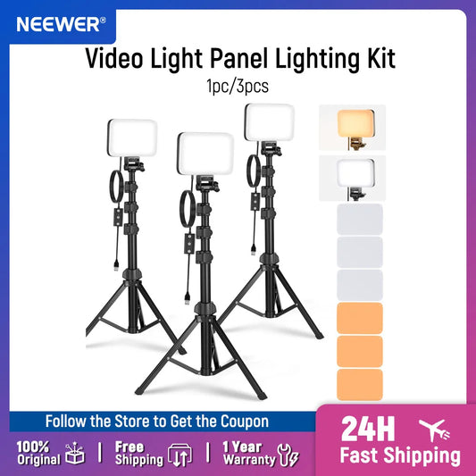 New NEEWER BASICS LED Video Light Panel Lighting Kit, Bi Color Dimmable Portable Studio Lights with Tripod Stand & Filters