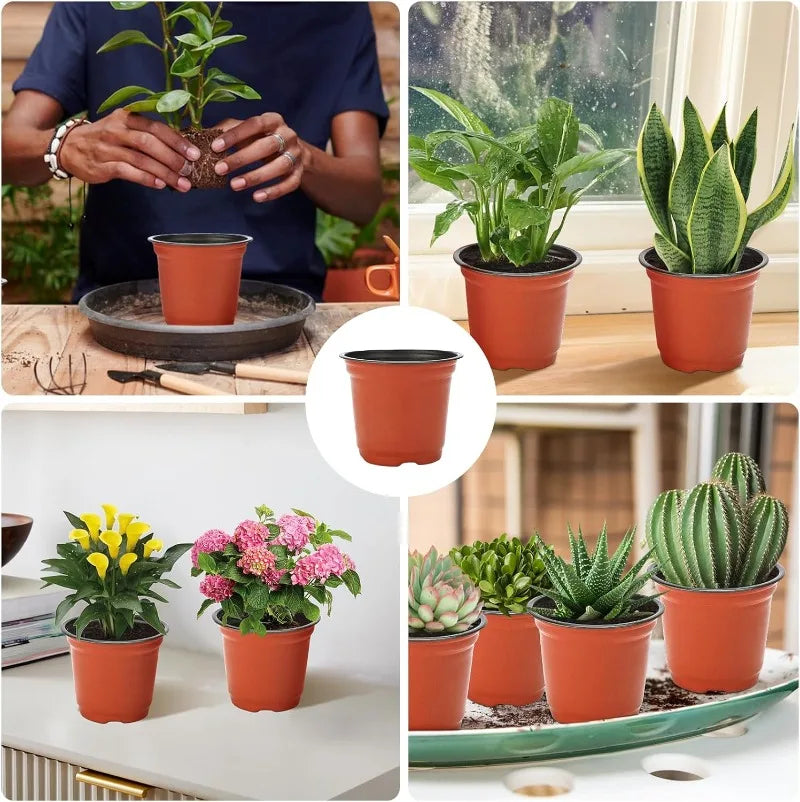 100/20x Flexible Plant Nursery Pots Red and Black Seed Starting Pots Succulents Seedlings Cuttings Transplant Plastic Container