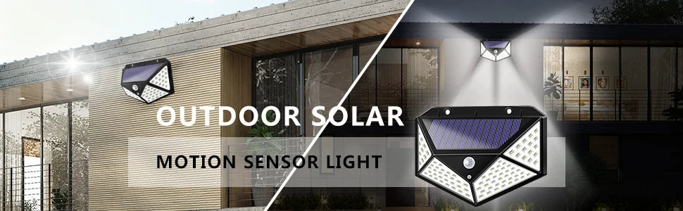 100 LED Solar Motion Sensor Security Light Outdoor Waterproof PIR Spotlight for Yard Garden Path Fence Decoration