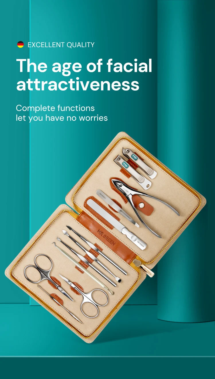 MR.GREEN Manicure Set 12 In 1 Full Function Kit Professional Stainless Steel Pedicure Sets With Leather Portable Case Idea Gift