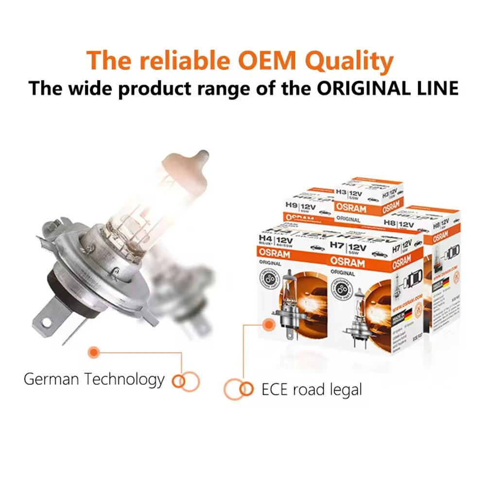 OSRAM H7 64210 PX26d ORIGINAL LINE Lamp 3200K Headlight 12V 55W Hi/lo Beam Car Halogen Standard Bulbs ECE Made in Germany