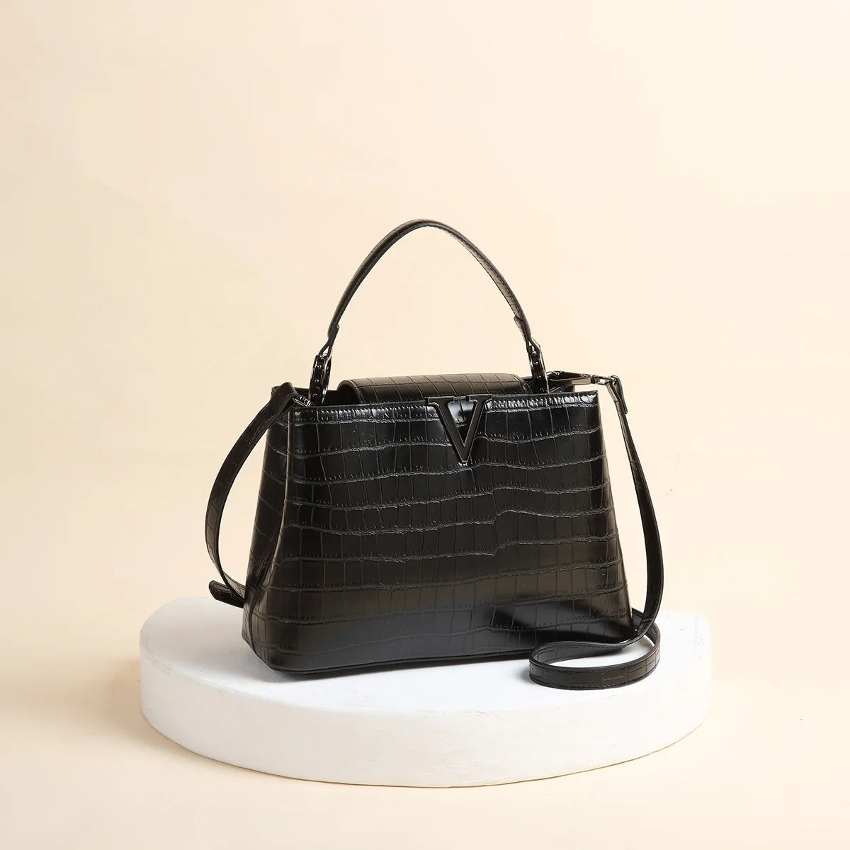 New Bright Leather Stone Pattern Women's Handbag Fashion Shoulder Messenger Bag Crocodile Pattern Portable Shell Bags 2025