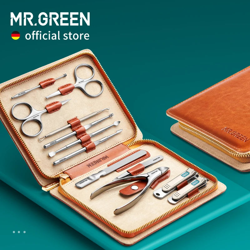 MR.GREEN Manicure Set 12 In 1 Full Function Kit Professional Stainless Steel Pedicure Sets With Leather Portable Case Idea Gift