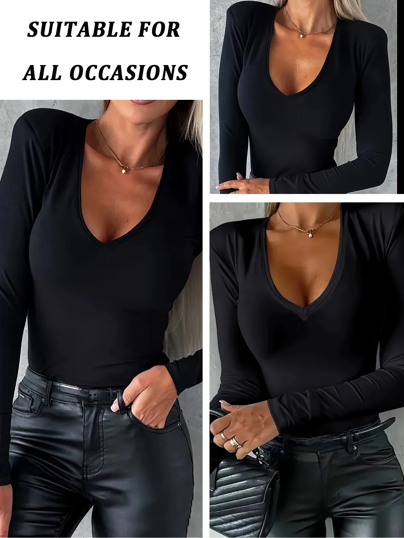 Women's Long Sleeve T-Shirt，High Stretch Super Soft V-Neck，All-Season Fit