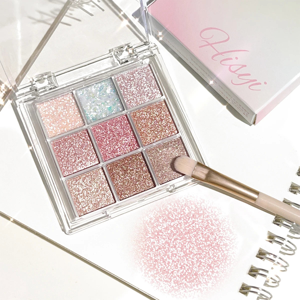 Nine-Color Eyeshadow Palette with Pearl, Fine Sparkle, Layerable Shimmer, Bright Glitter, and Vibrant Colors New
