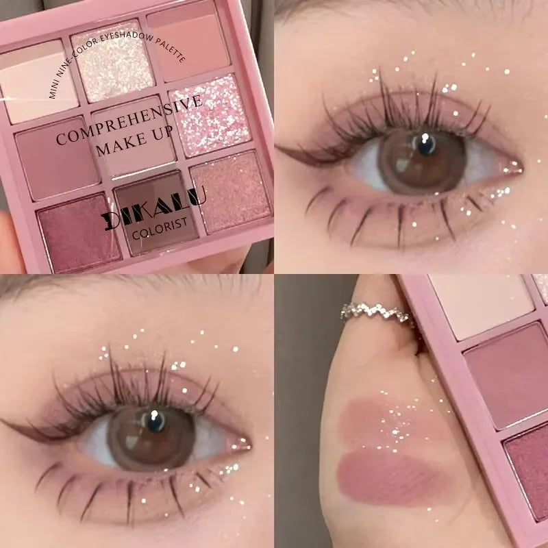 Nine-Color Eyeshadow Palette with Pearl, Fine Sparkle, Layerable Shimmer, Bright Glitter, and Vibrant Colors New