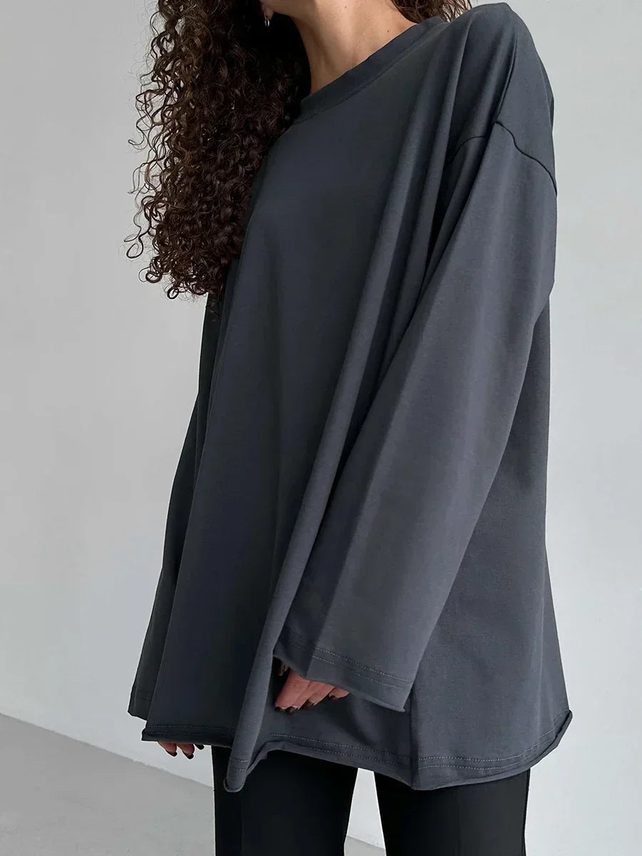 Blubelle Women Autumn 100% Cotton T-shirt Bottoming Spring Basic Fashionable Solid Lady Long Sleeve Loose Tops Shirts