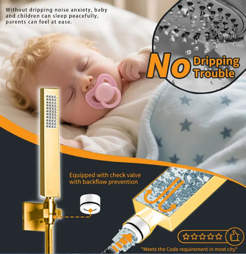 580*380mm Constant-Temperature Shower System Brushed Gold Shower Set LED Light Music Ceiling Hower head Body Massage Nozzle