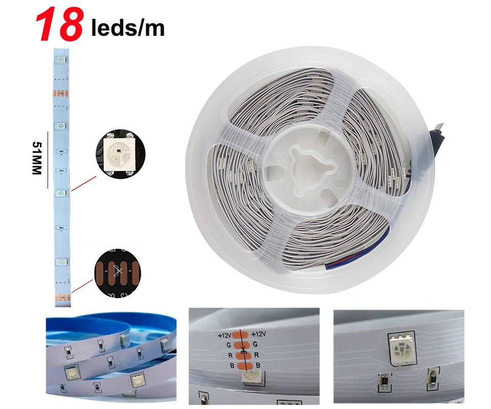 Wifi Led Strip Lights 220v 5050 Bluetooth Led Tape Light Strip Music Sync Led Lighting Strips Adhesive Smart Led Strip 12v Rgb