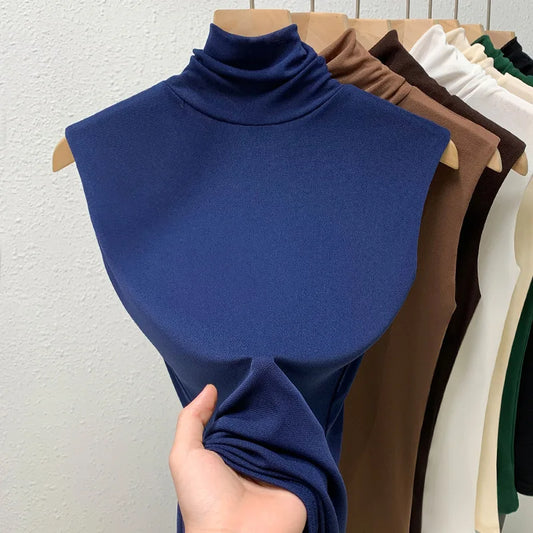 Elastic Mesh High Neck T-shirt New Women's Solid Color Plus Size Sleeveless Basic Top