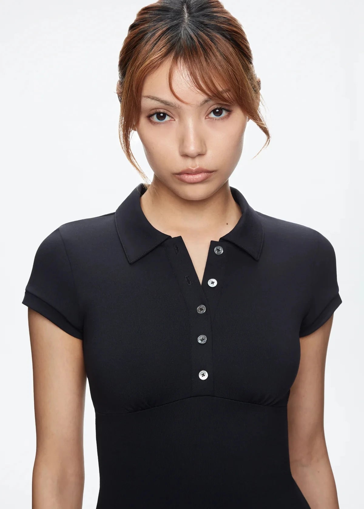 Tank Black Polo Collar T-Shirt, Slim Fit and Sexy Short-Sleeved Summer Women's Short Top
