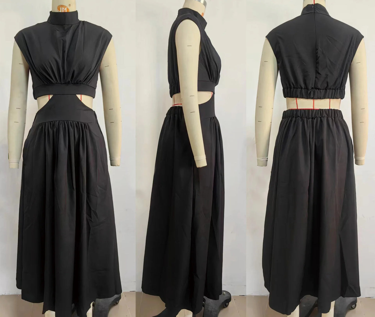 New Holiday Style, Solid Color Waist Empty And Sexy Waist Pleated Large Skirt Dress
