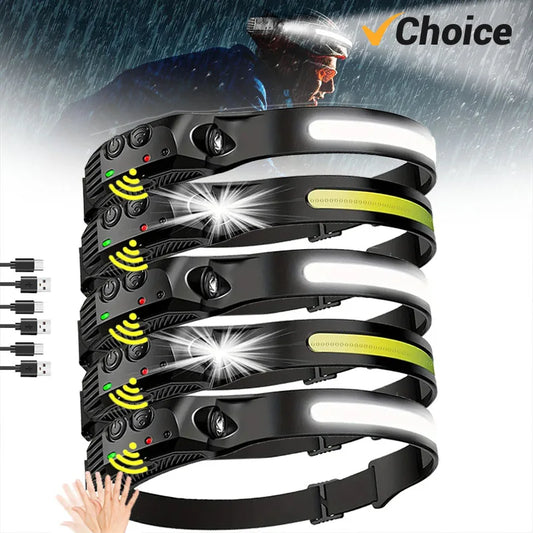 Sensor Headlamp USB Rechargeable LED Flashlight XPE+COB Torch Camping Waterproof Headlight for Outdoor Fishing Lantern 1/2/3PCS