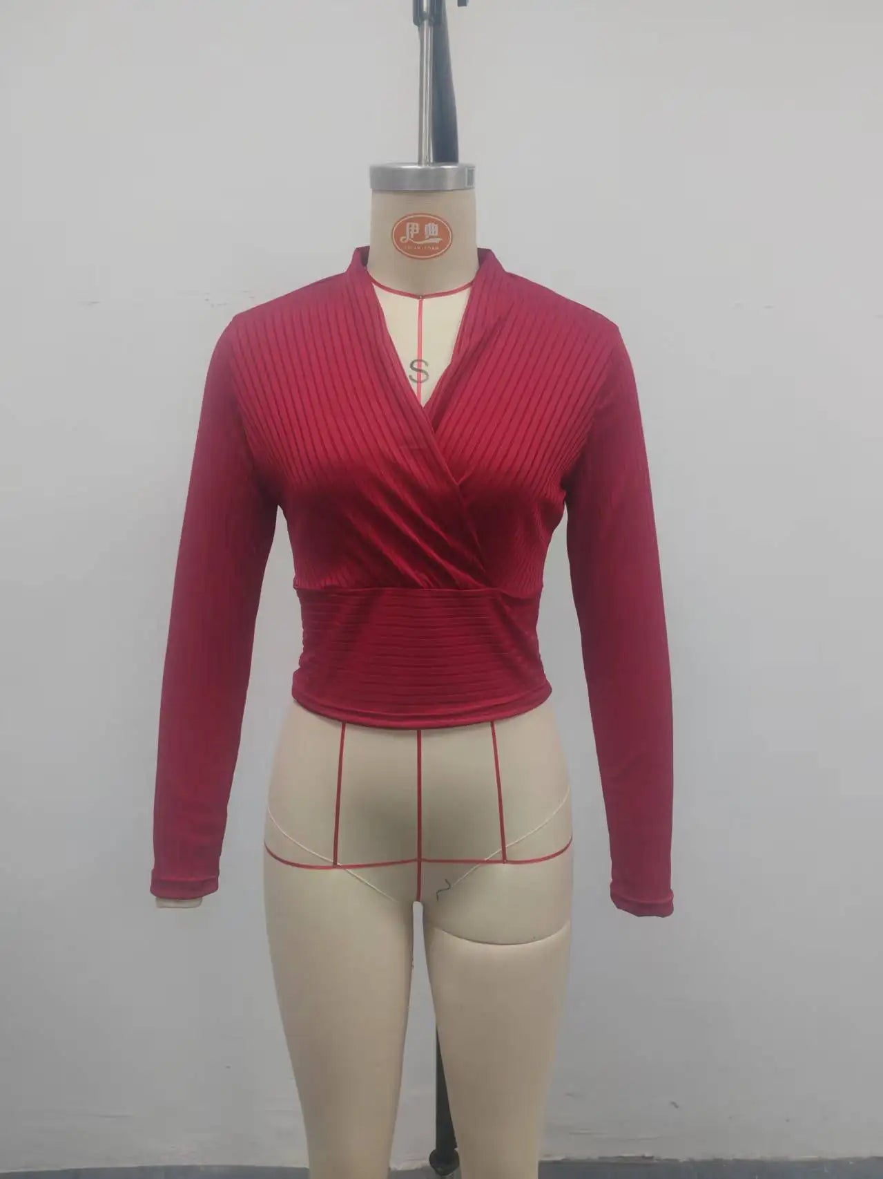 New Fashion Women's T-Shirt Elegant V-Neck Long Sleeve Top with Stripe Casual Outfit Office Wear Cross Y2k Clothing