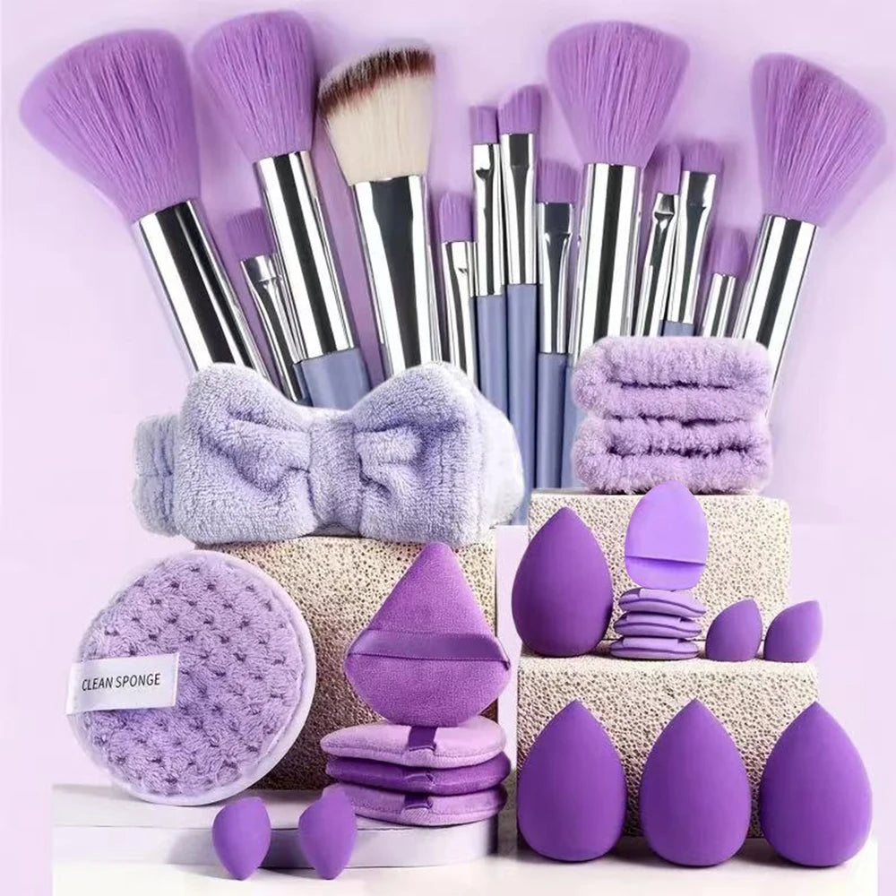 Makeup Brushes and Sponges Set, Pink Makeup Puff, Beauty Egg, Headband, Wristband Remover Kit, Makeup Tool, Gift 20-32pcs