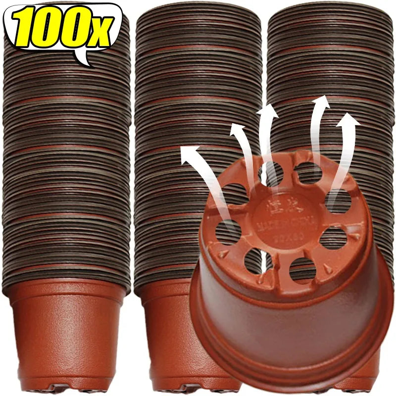 100/20x Flexible Plant Nursery Pots Red and Black Seed Starting Pots Succulents Seedlings Cuttings Transplant Plastic Container