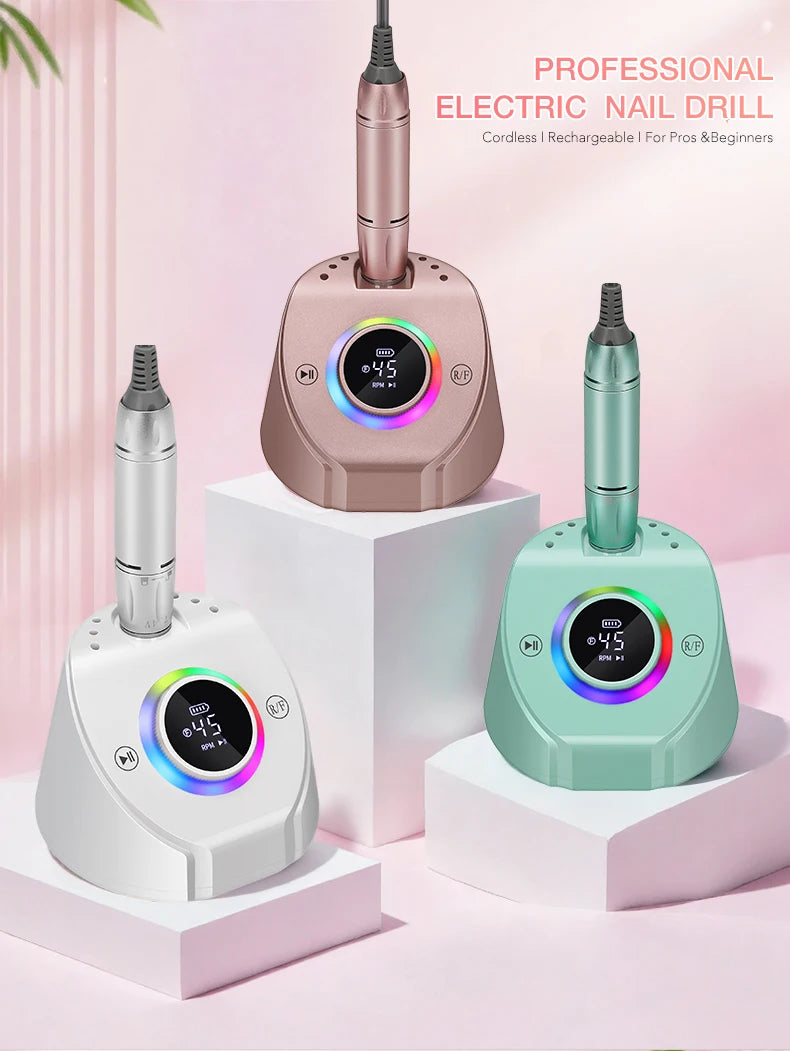 45000RPM Professional Rechargeable Electric Nail Drill Machine With Base Portable Cordless Nail File For Acrylic Gel Nail Remove