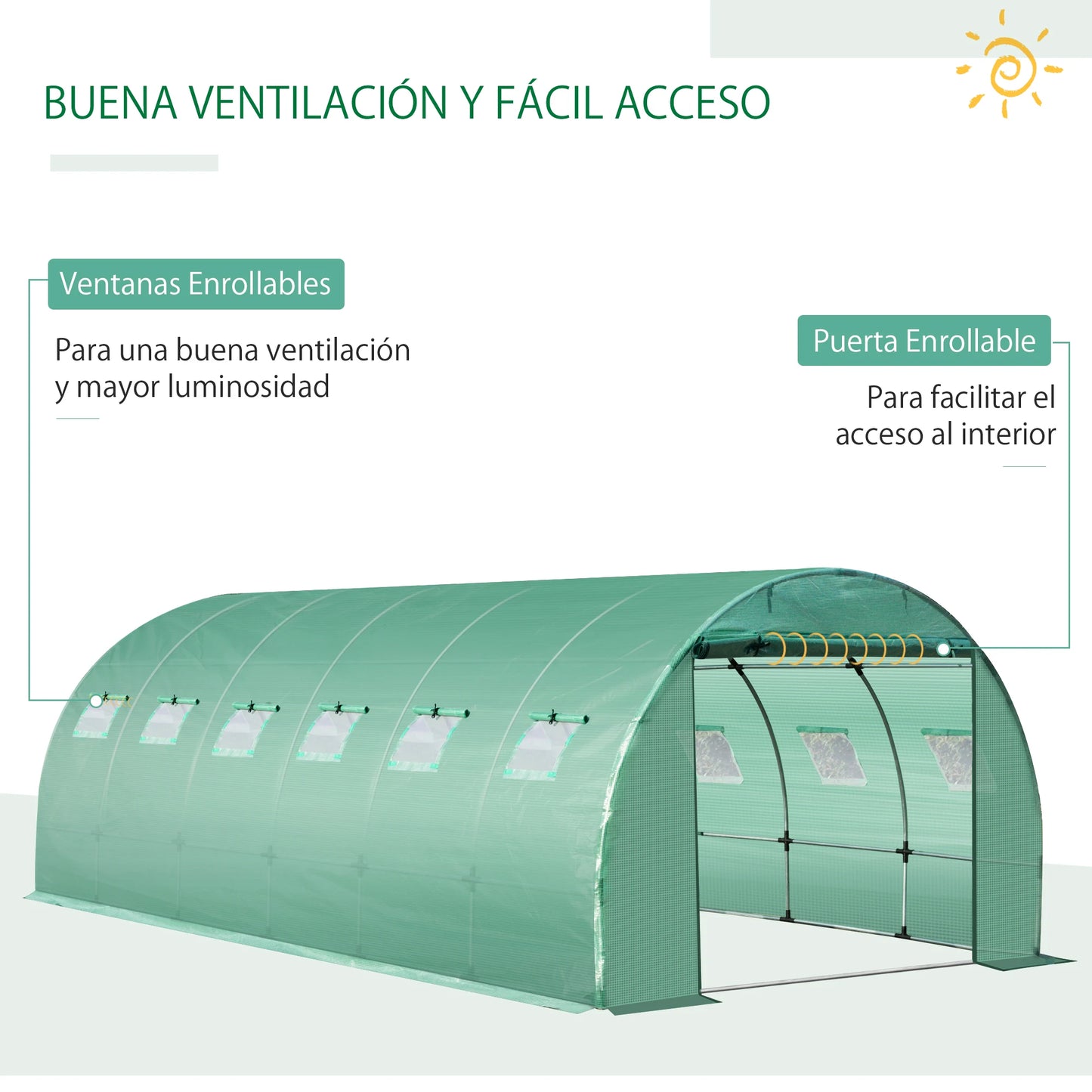 Outsunny tunnel greenhouse cover 6x3x2 m polyethylene cover with 12 windows and roll up garden door