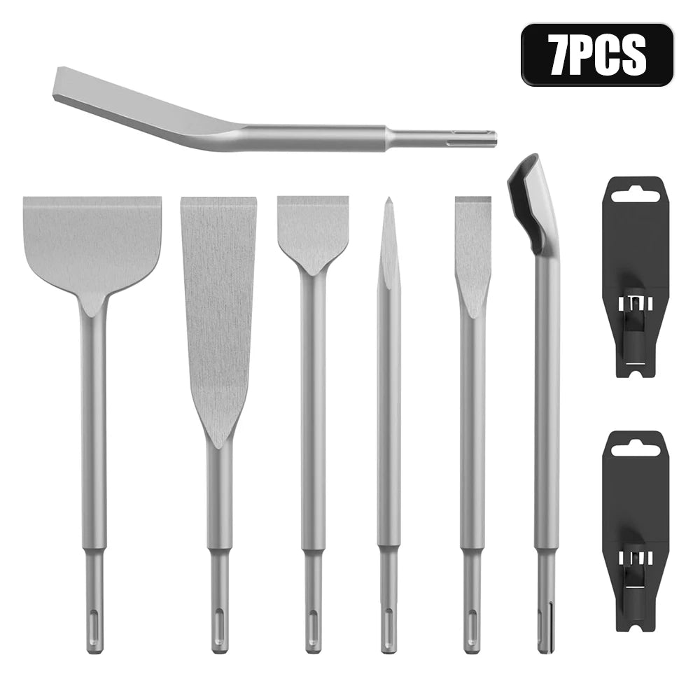 7Pcs Chisel Set SDS Plus Rotary Hammer Drill Bit Point Flat Scaling Chisel Masonry Tools for Removing Concrete Block Walls Rock