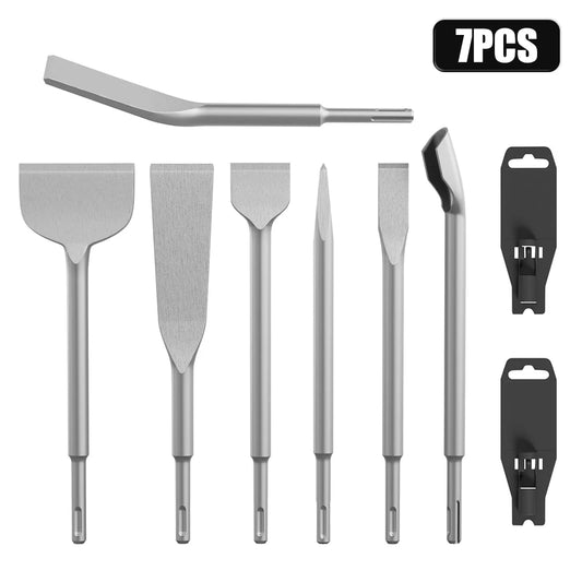 7Pcs Chisel Set SDS Plus Rotary Hammer Drill Bit Point Flat Scaling Chisel Masonry Tools for Removing Concrete Block Walls Rock