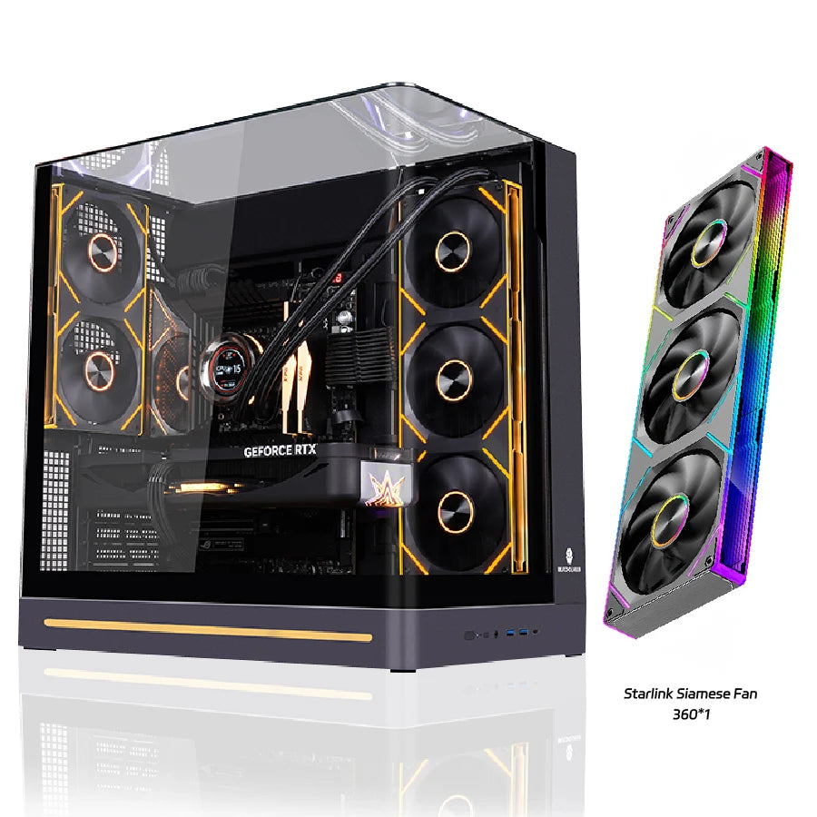 WJCOOLMAN AITO Plus ATX PC case 9.16-inch software screen RGB light strip 360 water cooler curved glass computer case