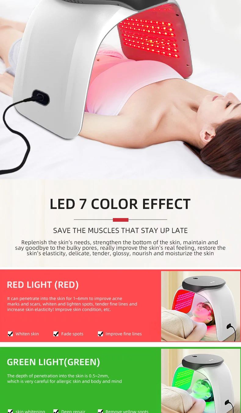 7 Color LED Facial Mask High Frequency Nano Spray Infrared Photo Therapy Red Light Therapy for Face Skin Rejuvenation Tool