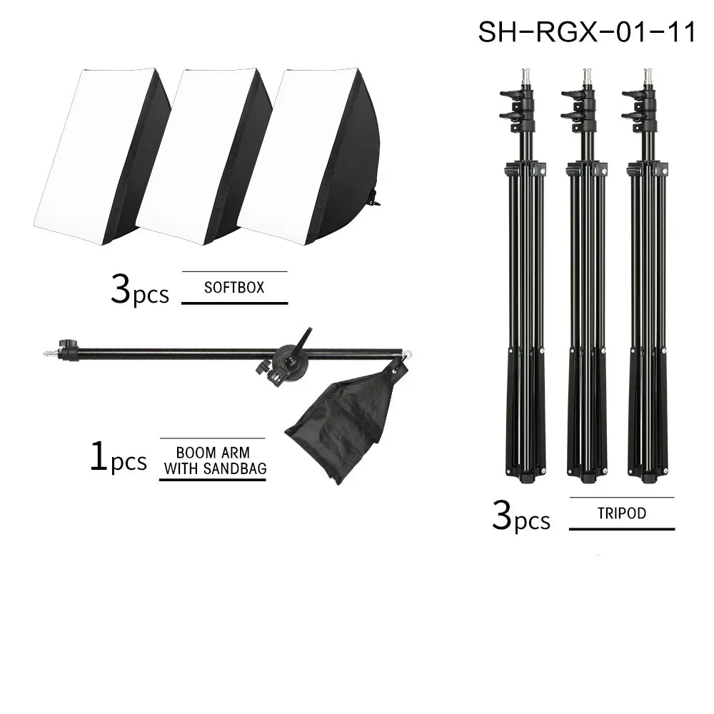 50x70CM Softbox Lights With Cross Arm E27 Photographic Bulbs Professional Photo Studio Continuous Lighting Kit With Tripod Stand