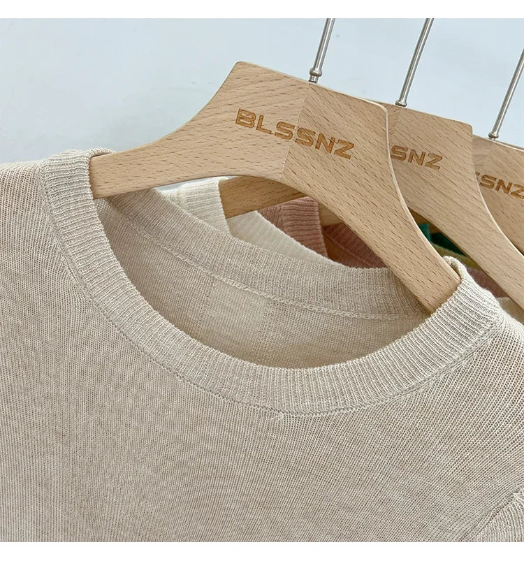 Spring  Basic O-Neck Slim T-Shirt Women Solid Multi Color All-Match Trend Casual Top Screw Knit Long Sleeve Elastic Office Lady