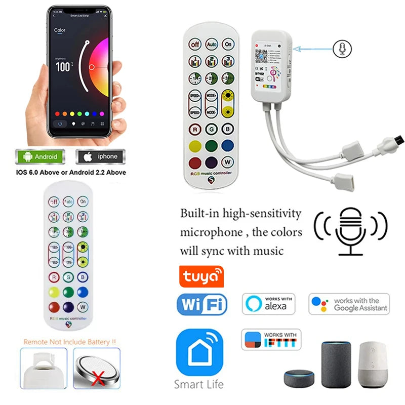 Wifi Led Strip Lights 220v 5050 Bluetooth Led Tape Light Strip Music Sync Led Lighting Strips Adhesive Smart Led Strip 12v Rgb