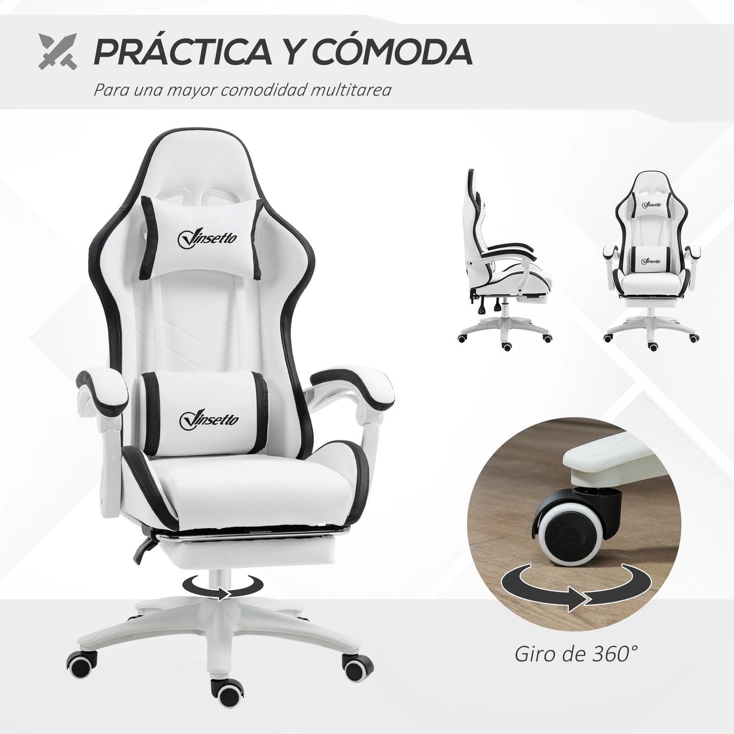 Vinsetto Pu Leather Gaming Chair with Adjustable Height 65X65X121-129 cm White