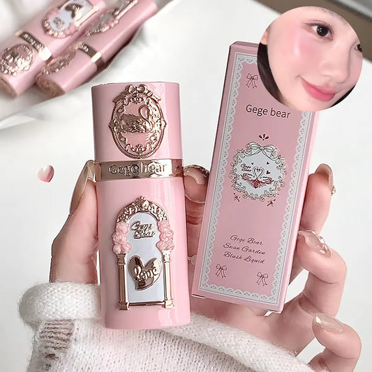 Gege bear Strawberry Cupid Pink Pop Set Velvet Matte Lip Cream Pressed Powder Liquid Blush Set Long Lasting Lightweight Makeu