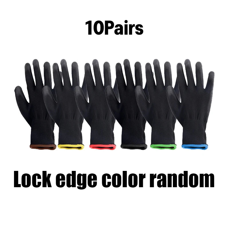 Black Nylon PU Coated Gloves Breathable Non Slip for Factory Machinery Gardening Woodworking Outdoor Safety Work Gloves