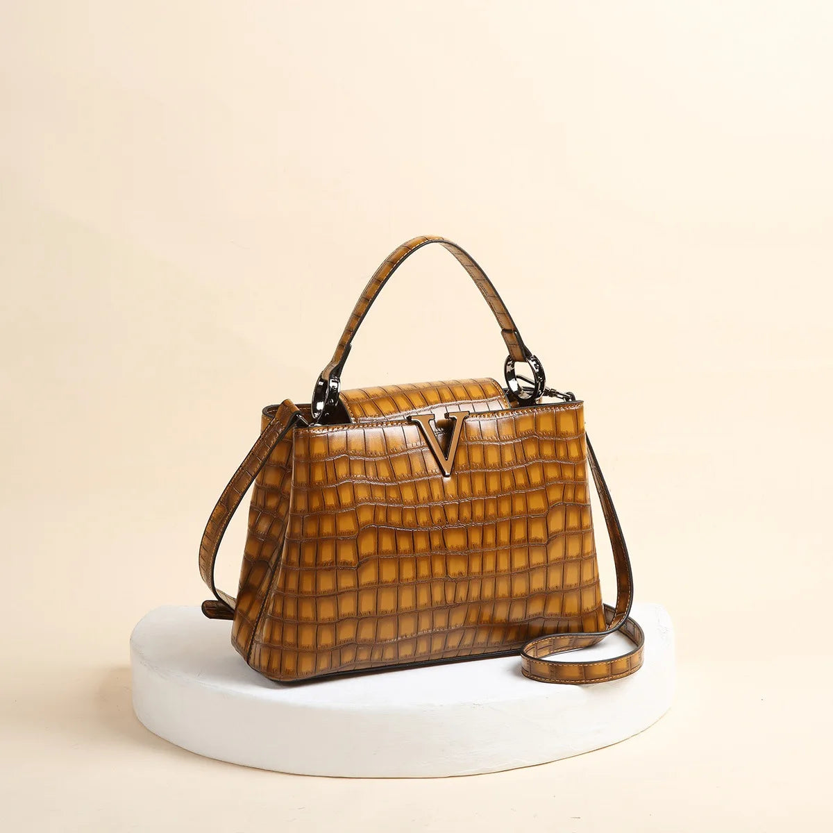 New Bright Leather Stone Pattern Women's Handbag Fashion Shoulder Messenger Bag Crocodile Pattern Portable Shell Bags 2025