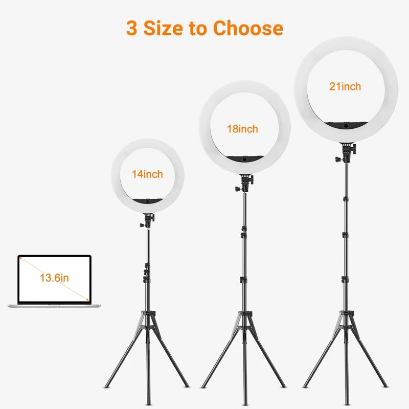 18 inch Ring Light with Tripod Stand 55W 3000-5800K CRI 90 Photo Studio Light for Vlog Video Shooting Makeup Selfie Ring Light