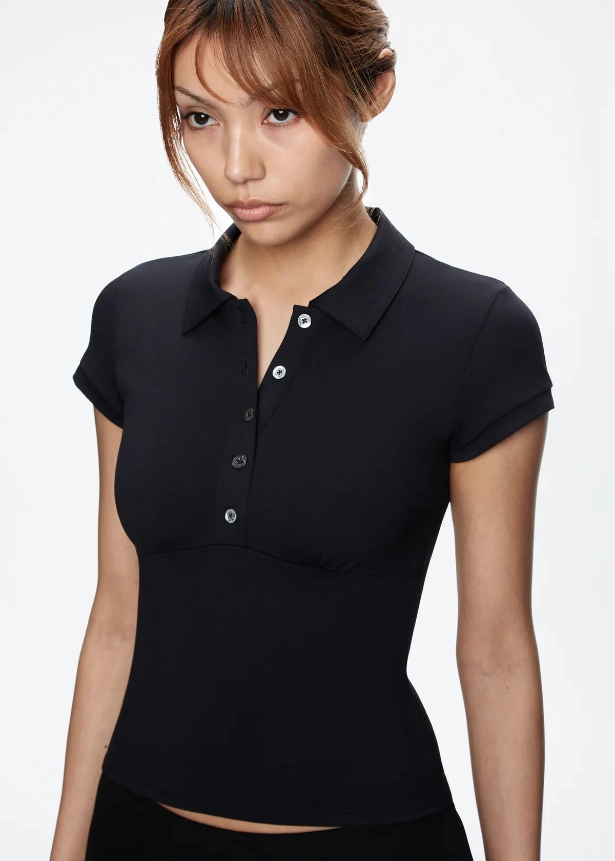 Tank Black Polo Collar T-Shirt, Slim Fit and Sexy Short-Sleeved Summer Women's Short Top