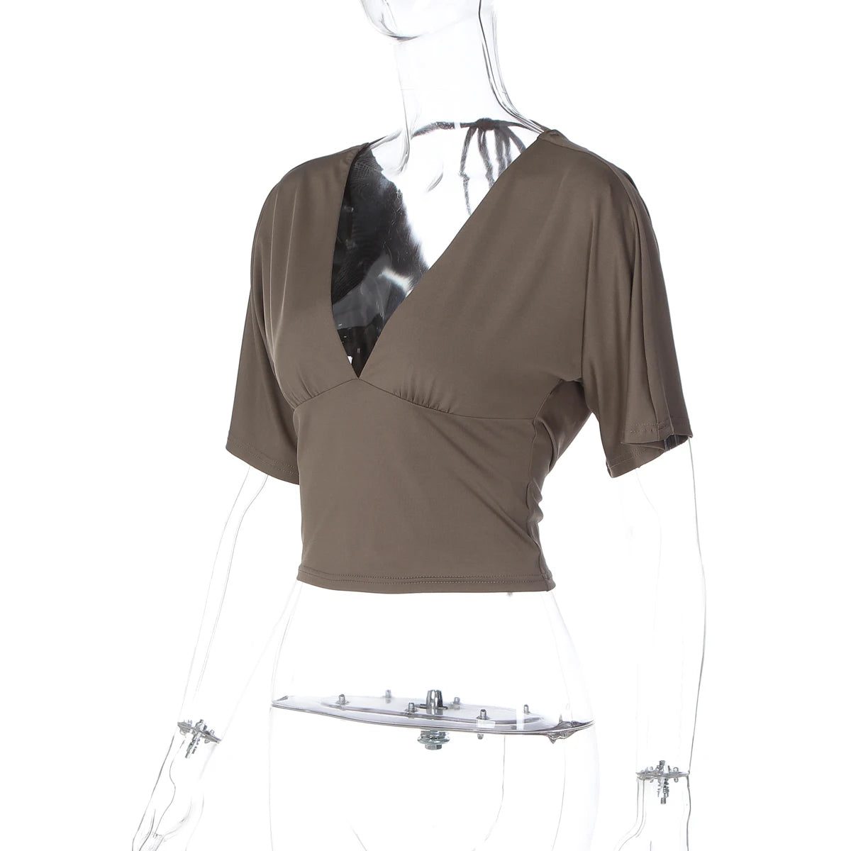 Dulzura 2025 Summer Fashion Sexy V-Neck Short Sleeve Backless Lace Up T-Shirt Women Casual Versatile Party Street Style Clothes