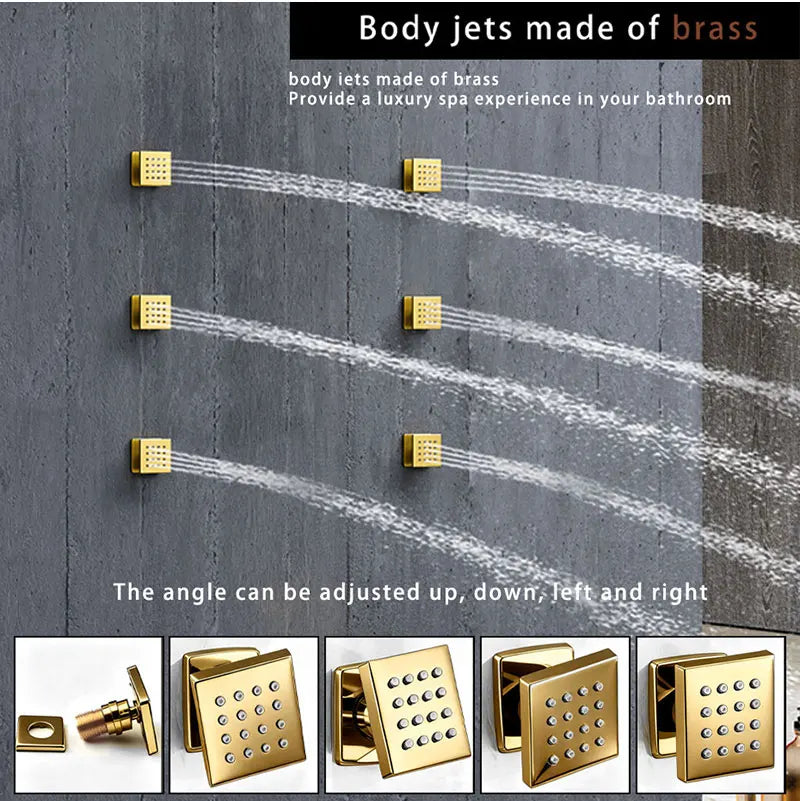 580*380mm Constant-Temperature Shower System Brushed Gold Shower Set LED Light Music Ceiling Hower head Body Massage Nozzle