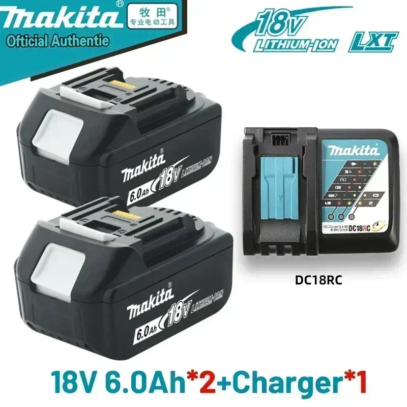 Original Makita 18V battery 6.0Ah Two Batteries One Charger Fast Charge DC18RC+BL1860B  makita outillages kit complet