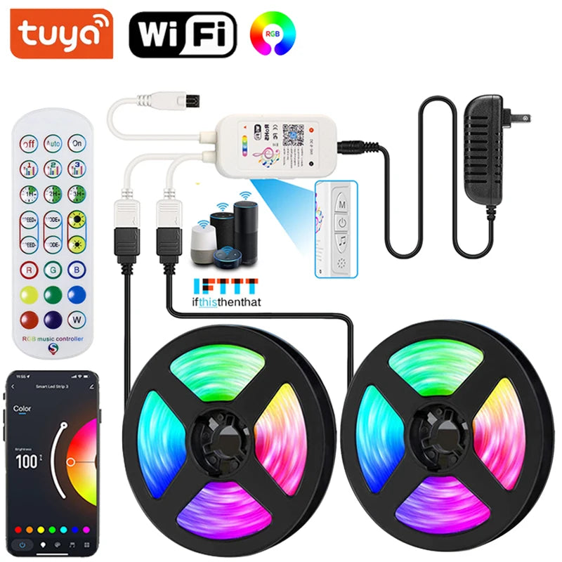Wifi Led Strip Lights 220v 5050 Bluetooth Led Tape Light Strip Music Sync Led Lighting Strips Adhesive Smart Led Strip 12v Rgb