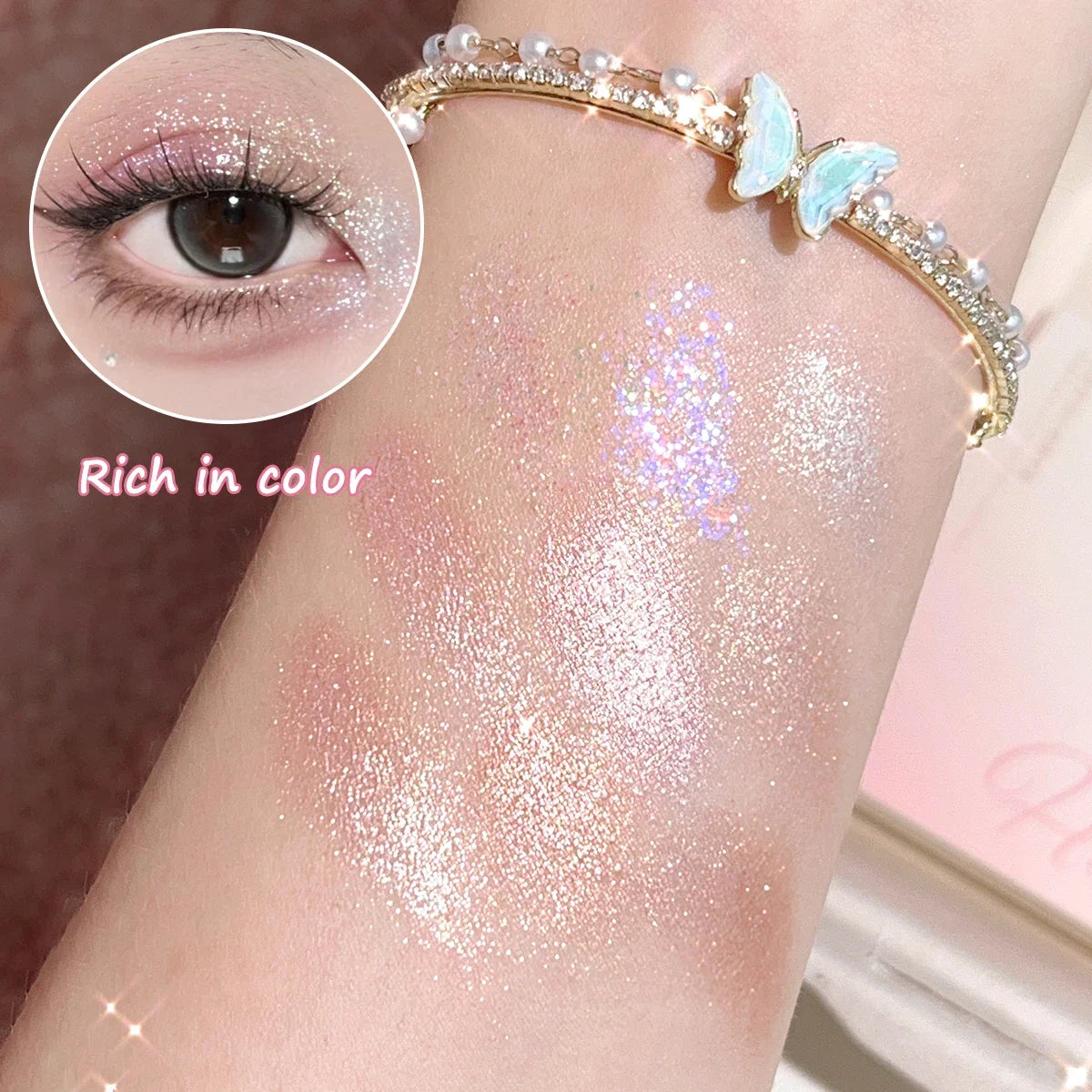 Nine-Color Eyeshadow Palette with Pearl, Fine Sparkle, Layerable Shimmer, Bright Glitter, and Vibrant Colors New