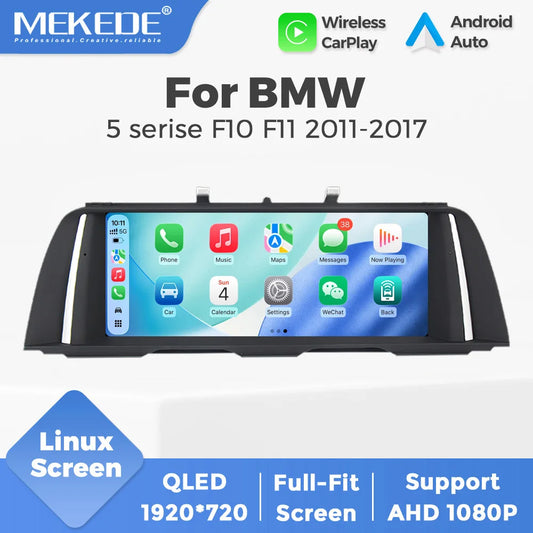 Mekede EU Stock Linux Android Auto Carplay GPS Multimedia Car Radio For BMW 5 Series F10 F11 520i 525i 2011-2017 QLED 10.25 Inch 1920*720 Display Screen Player
